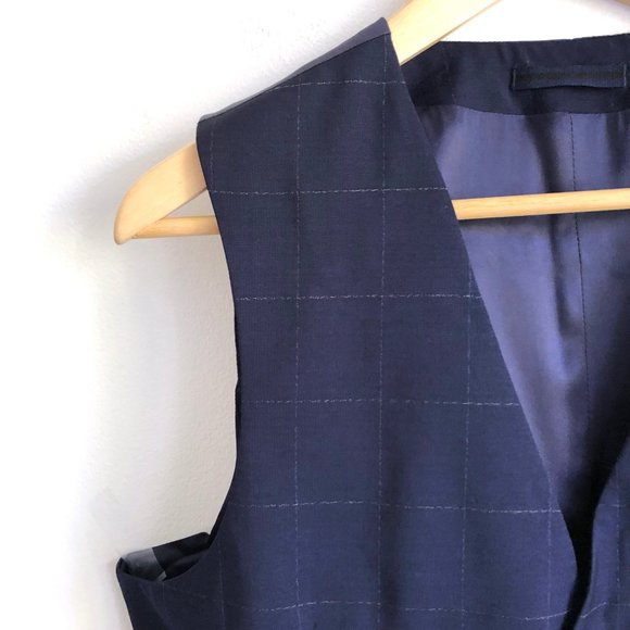 MANGO Mens Suit Vest Blue Windowpane Check Wool 42 - Picture 4 of 15